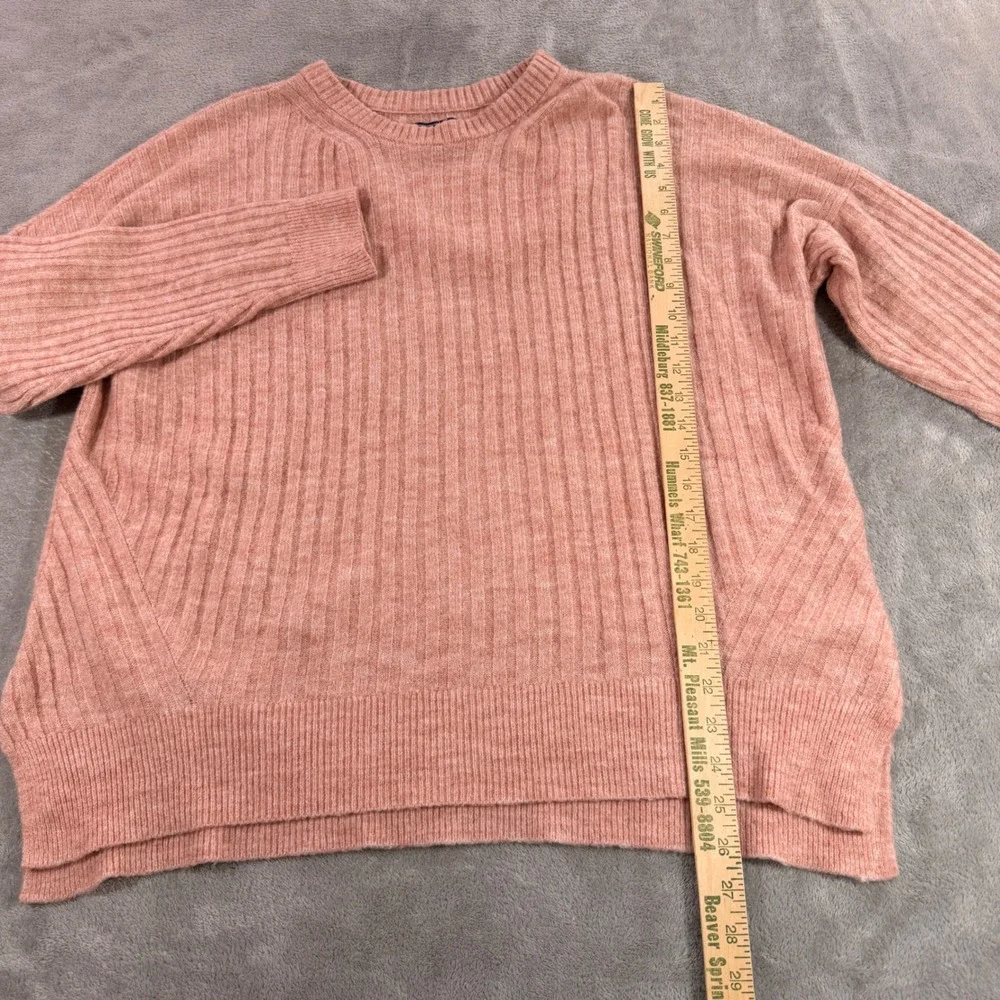 Abercrombie & Fitch Sweater Womens XL Pink Ribbed Knit Crew Neck Side Slit 3539